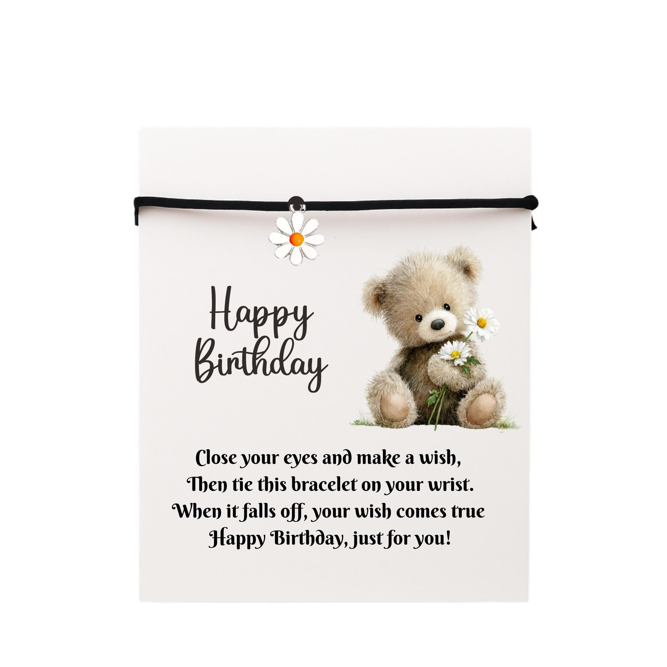 Birthday Card With Daisy Charm Wish Bracelet. Wishes, Seasons, Envelope included. Friend Gift Family Gift,