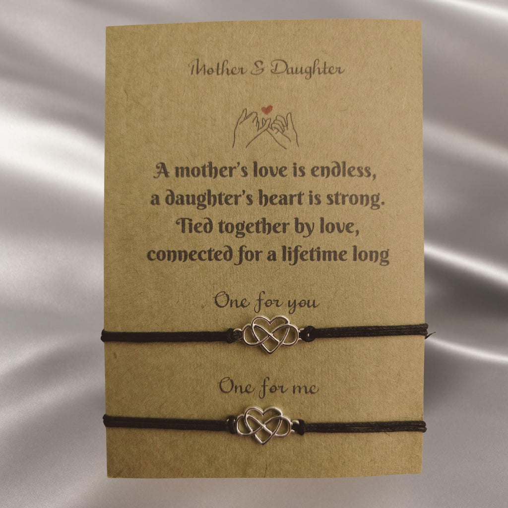 Entwined Infinity and Heart Silver Charm Wish Bracelet Family. Mum and Daughter, Mothers Day,  Friendship Wish Bracelet