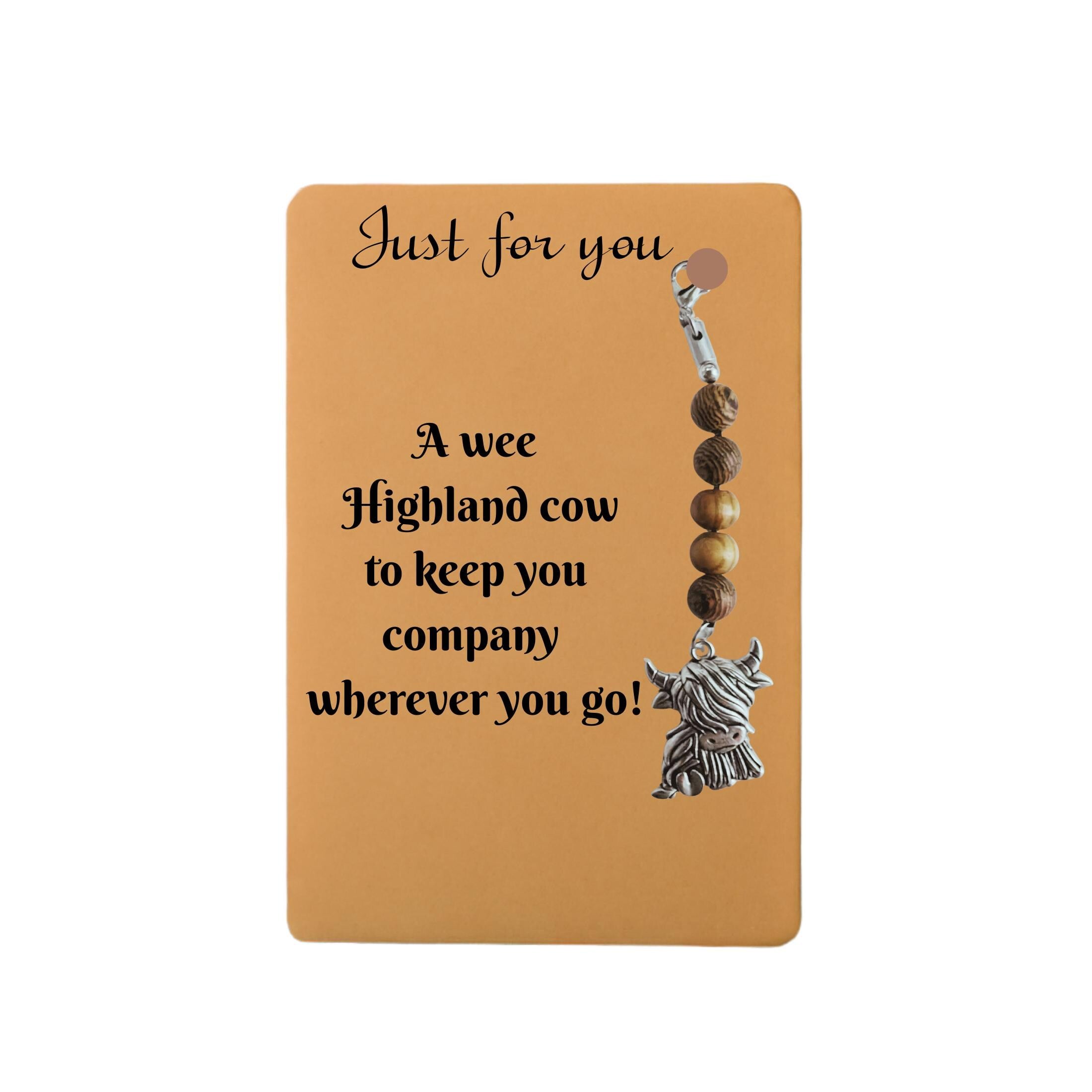 Highland Cow Bag Charm / Keyring – Tibetan Silver Charm with Wooden & Silver Beads (8.5cm)