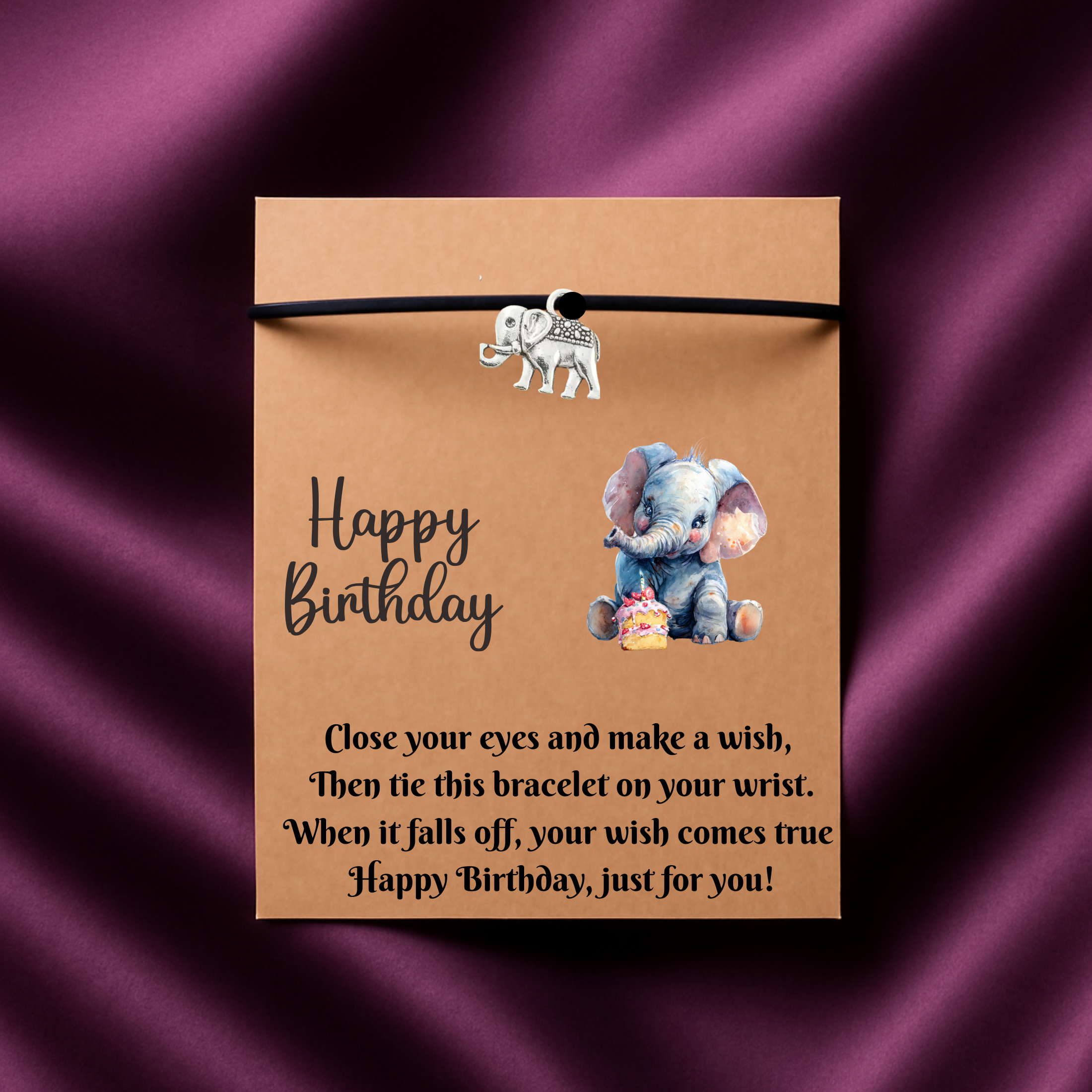 Birthday  Elephant Wish Bracelet Gift Card With Envelope
